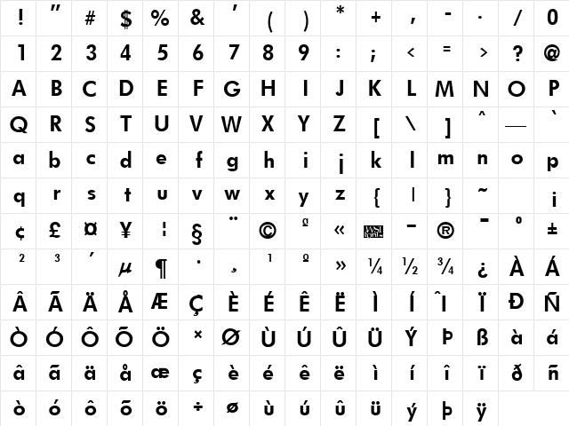 FuturistFixedWidth Bold Character Map FuturistFixedWidth Bold Character Map