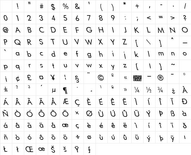 FuturistLefty Regular Character Map