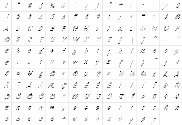 FZ BASIC 18 HOLLOW ITALIC Normal Character Map