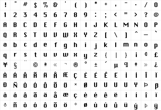 FZ BASIC 45 Normal Character Map
