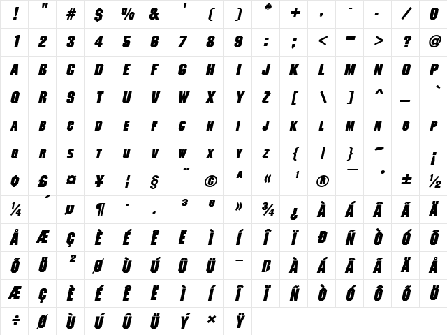 MetalEncasement BoldItalic Character Map