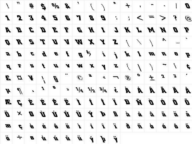 FZ BASIC 53 WAVEY LEFTY Normal Character Map
