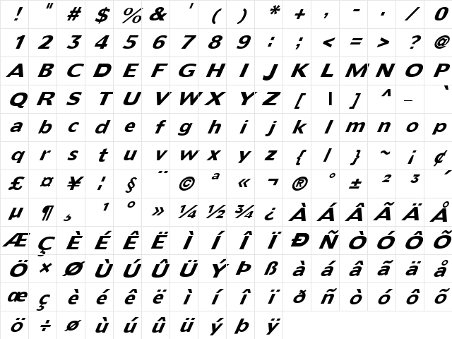 FZ BASIC 55 ITALIC Normal Character Map