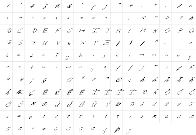 FZ HAND 24 MANGLED ITALIC Normal Character Map