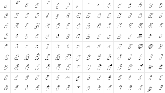 FZ JAZZY 14 HOLLOW ITALIC Normal Character Map