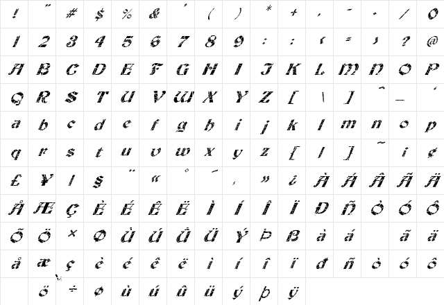 FZ JAZZY 19 CRACKED ITALIC Normal Character Map FZ JAZZY 19 CRACKED ITALIC Normal Character Map