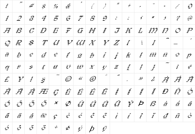FZ JAZZY 19 STRIPED ITALIC Normal Character Map FZ JAZZY 19 STRIPED ITALIC Normal Character Map
