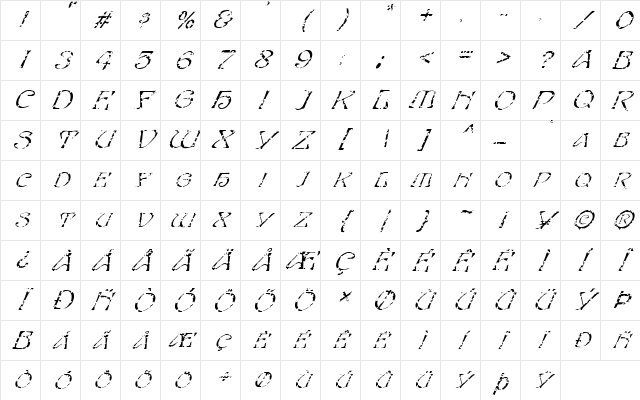 FZ JAZZY 20 HOLEY ITALIC Normal Character Map FZ JAZZY 20 HOLEY ITALIC Normal Character Map
