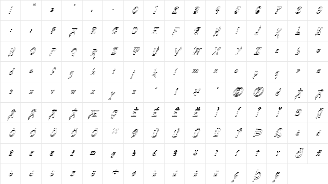 FZ JAZZY 21 HOLLOW ITALIC Normal Character Map FZ JAZZY 21 HOLLOW ITALIC Normal Character Map