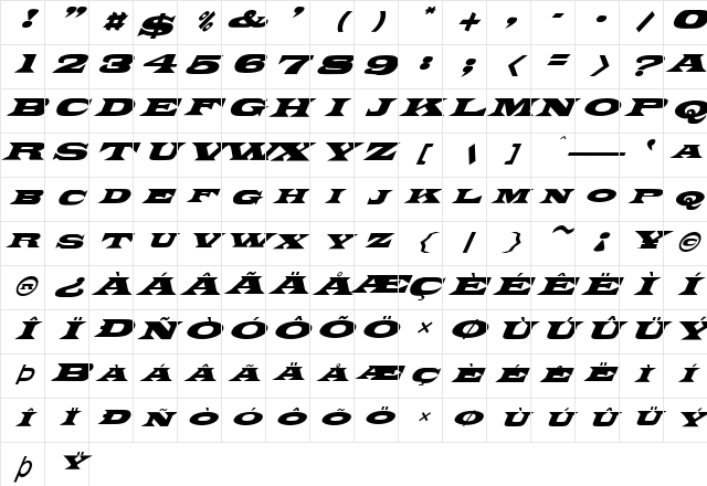 FZ JAZZY 26 ITALIC Normal Character Map