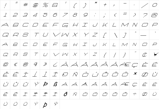 FZ JAZZY 27 ITALIC Normal Character Map