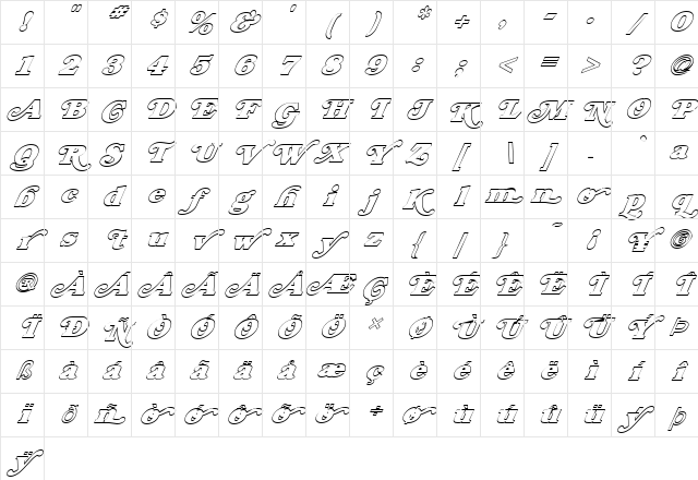 FZ JAZZY 47 HOLLOW ITALIC Normal Character Map FZ JAZZY 47 HOLLOW ITALIC Normal Character Map