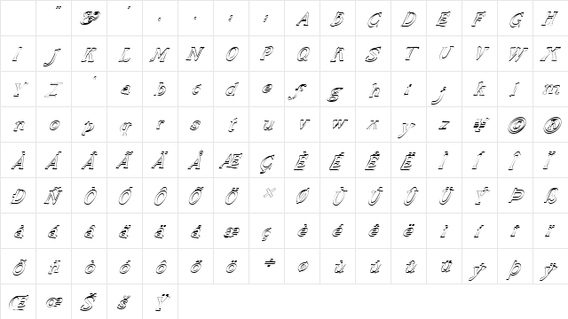 FZ JAZZY 48 HOLLOW ITALIC Normal Character Map
