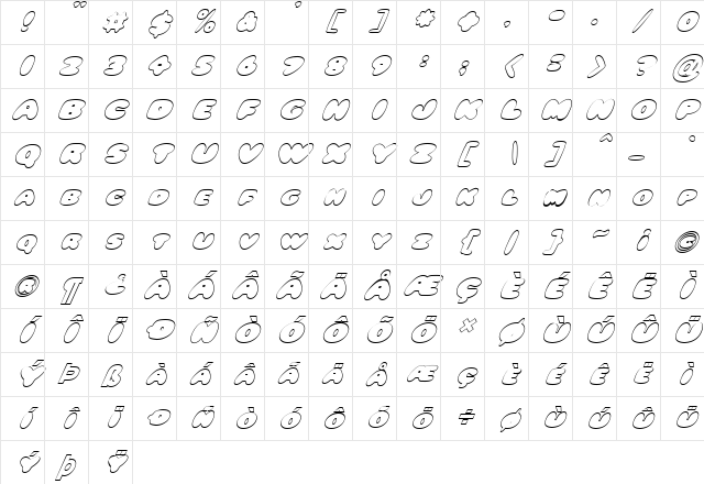 FZ JAZZY 59 HOLLOW ITALIC Normal Character Map