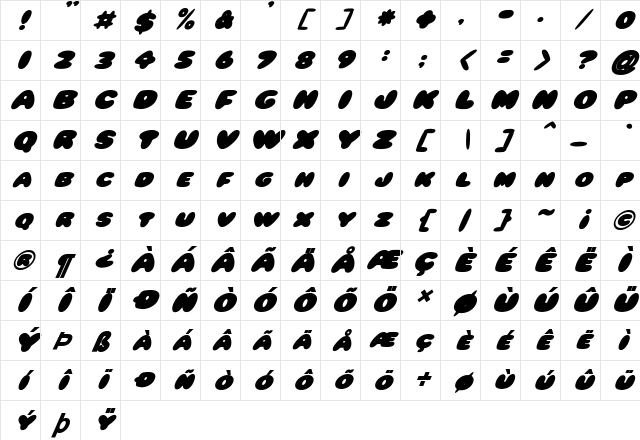 FZ JAZZY 59 ITALIC Normal Character Map