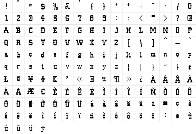 FZ JAZZY 61 Normal Character Map