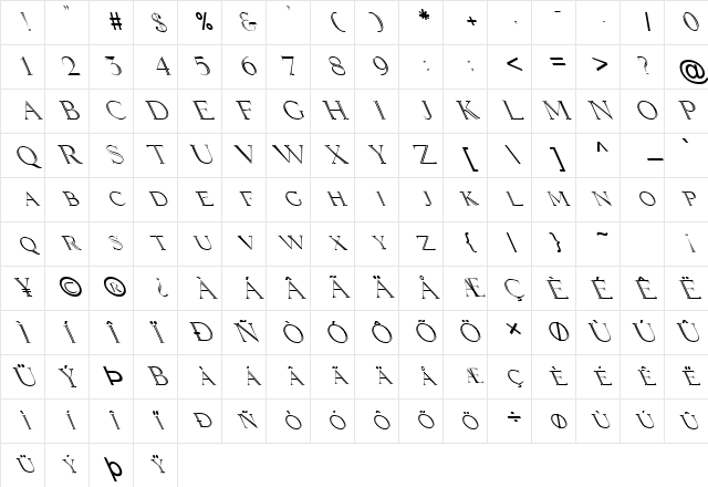 FZ OUTLINE 2 LEFTY Normal Character Map