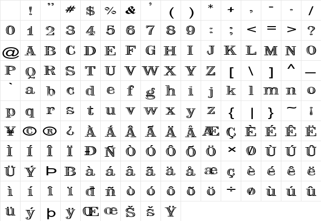 FZ OUTLINE 6 EX Normal Character Map FZ OUTLINE 6 EX Normal Character Map