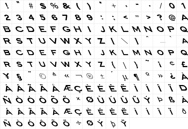 FZ ROMAN 14 LEFTY Light Character Map