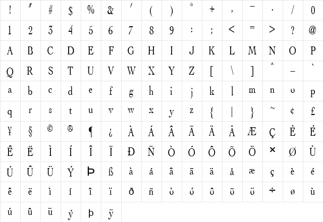 FZ ROMAN 15 Normal Character Map