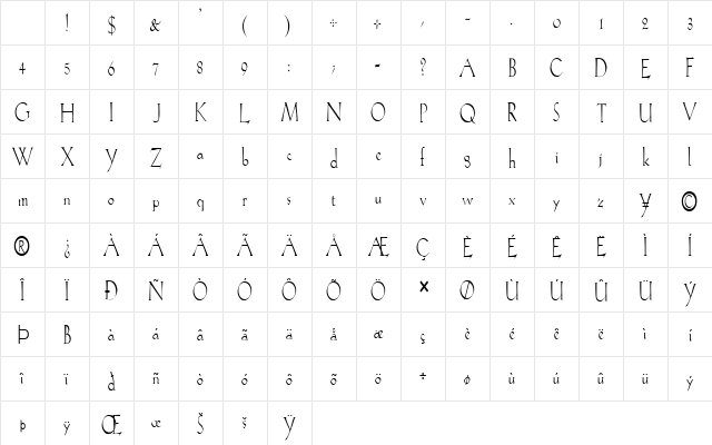 FZ ROMAN 20 COND Normal Character Map