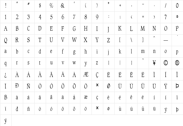 FZ ROMAN 23 COND Normal Character Map FZ ROMAN 23 COND Normal Character Map