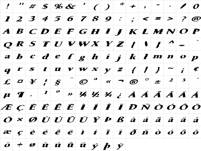 FZ ROMAN 24 MANGLED EX Normal Character Map