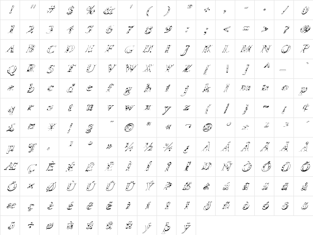 FZ ROMAN 24 SPOTTED ITALIC Normal Character Map