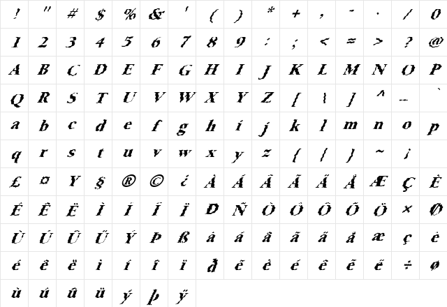 FZ ROMAN 24 WAVEY ITALIC Normal Character Map