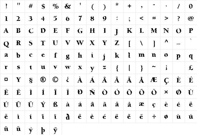 FZ ROMAN 24 WAVEY Normal Character Map