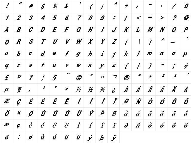 FZ ROMAN 27 ITALIC Normal Character Map