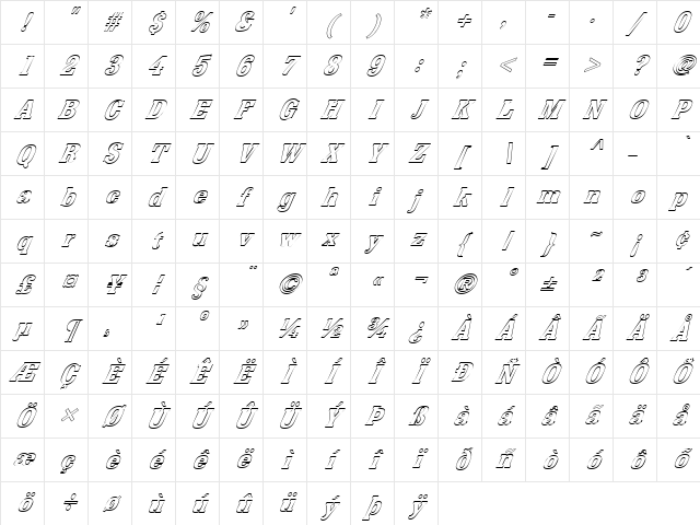 FZ ROMAN 36 HOLLOW ITALIC Normal Character Map FZ ROMAN 36 HOLLOW ITALIC Normal Character Map