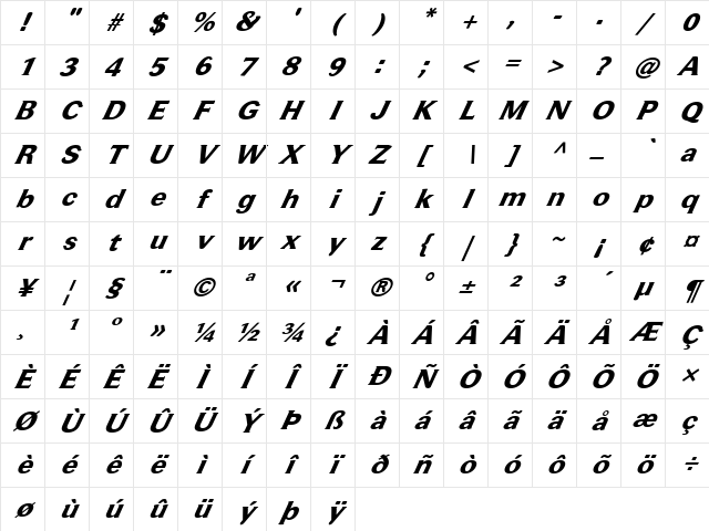 FZ ROMAN 37 ITALIC Normal Character Map