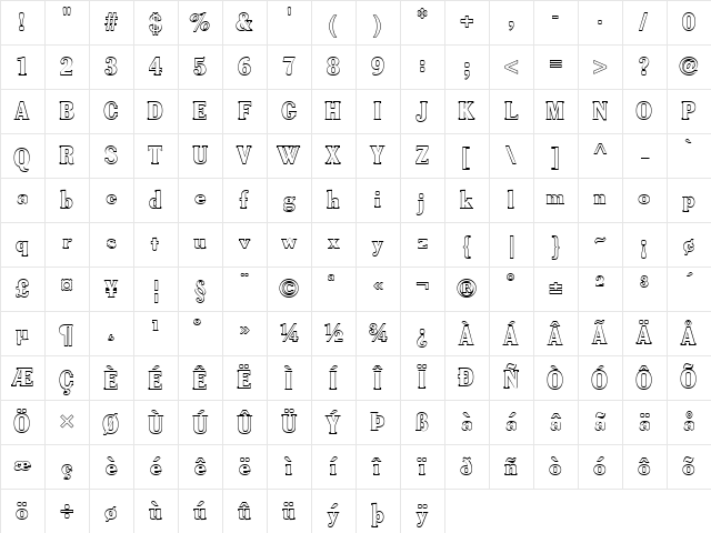 FZ ROMAN 40 HOLLOW Normal Character Map