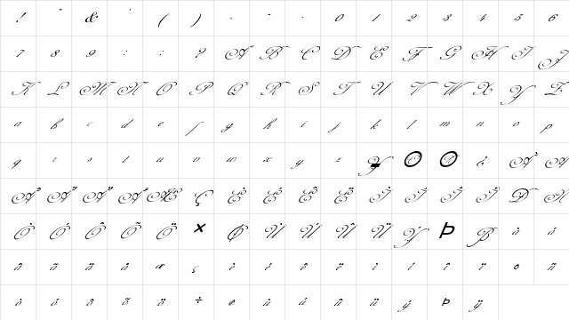 FZ SCRIPT 1 ITALIC Normal Character Map FZ SCRIPT 1 ITALIC Normal Character Map