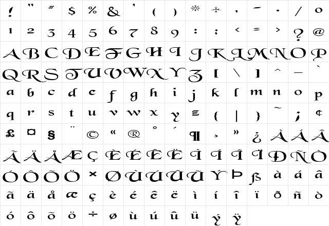 FZ SCRIPT 7 EX Normal Character Map FZ SCRIPT 7 EX Normal Character Map