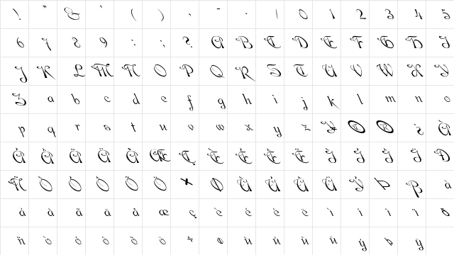 FZ SCRIPT 9 LEFTY Normal Character Map