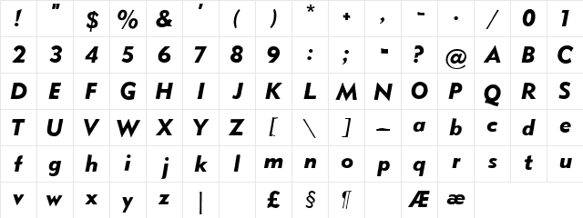 Metro Black Oblique HPLHS Character Map