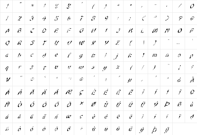 FZ UNIQUE 22 HOLEY ITALIC Normal Character Map