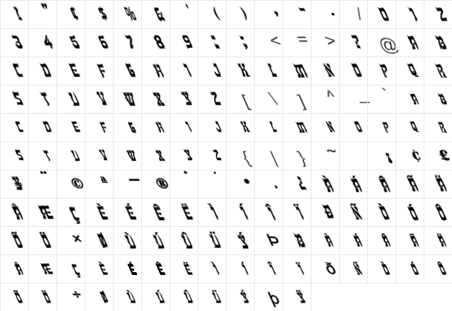 FZ UNIQUE 27 CONTOUR LEFTY Normal Character Map