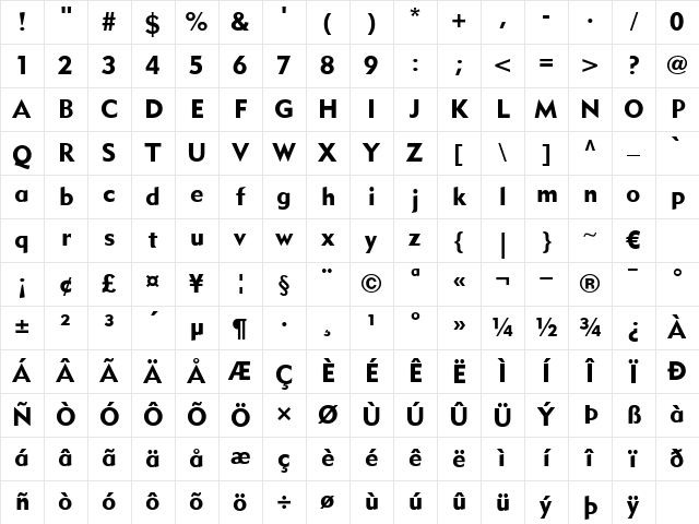 MetroBlack LT Two Regular Character Map