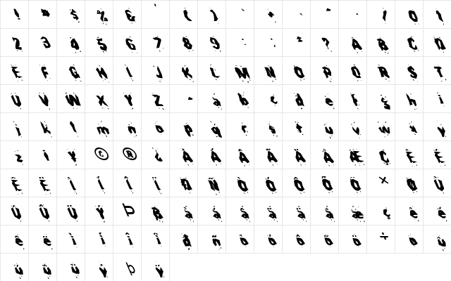 FZ WACKY 30 LEFTY Normal Character Map FZ WACKY 30 LEFTY Normal Character Map