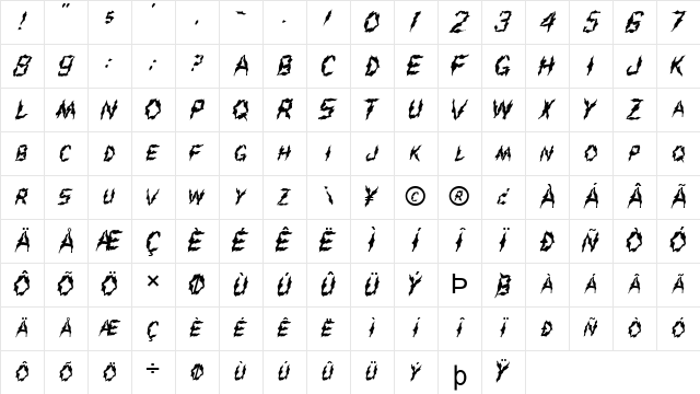 FZ WACKY 43 Normal Character Map FZ WACKY 43 Normal Character Map