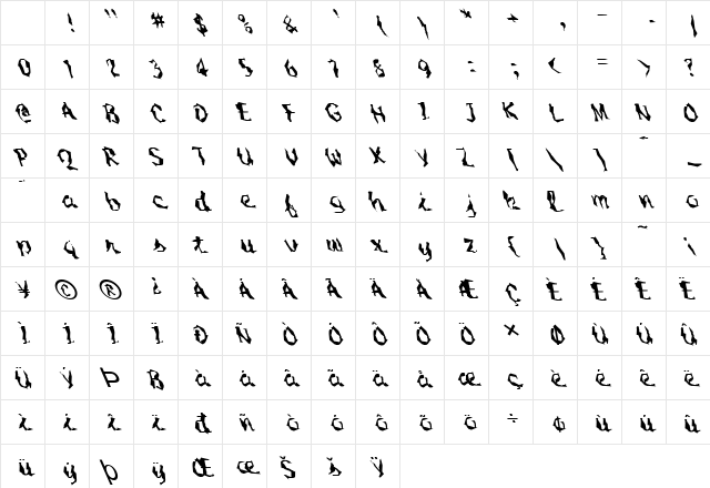 FZ WACKY 54 LEFTY Normal Character Map