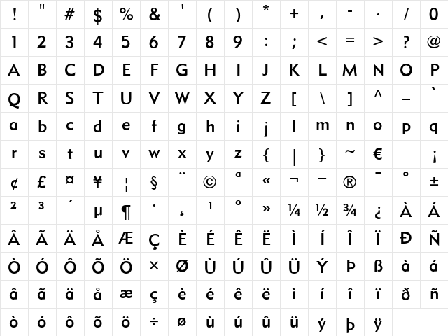 MetroMedium LT Two Regular Character Map