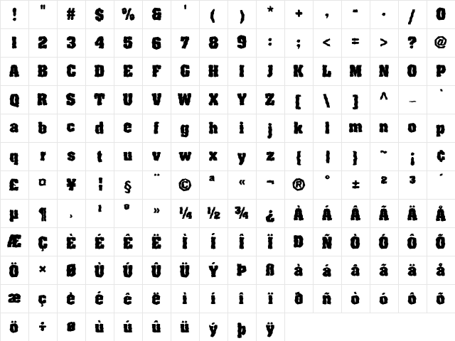 FZ WACKY 65 Normal Character Map