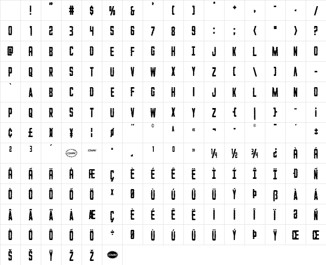 G.I. Incognito Condensed Condensed Character Map