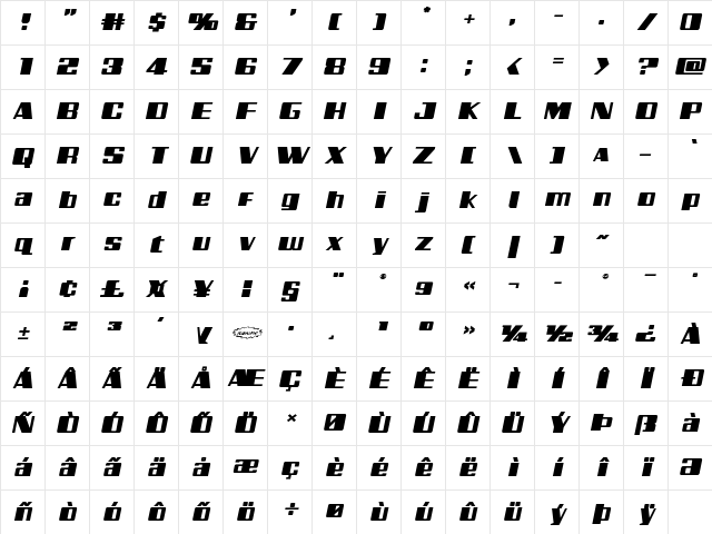 Galactic Storm Expanded Italic Expanded Italic Character Map