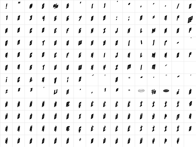 Galaxy Force Semi-Italic Italic Character Map