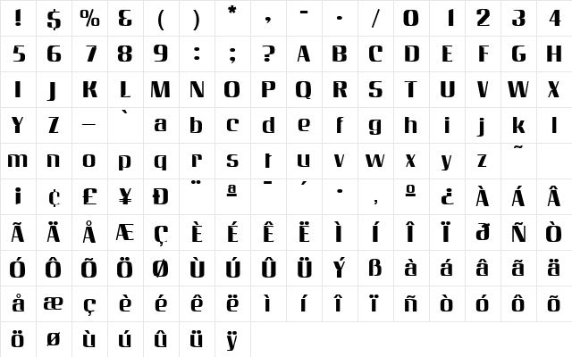Galaxy Regular Character Map Galaxy Regular Character Map